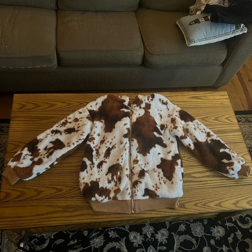 Handmade Sherpa Teddy Jacket / Cow Print